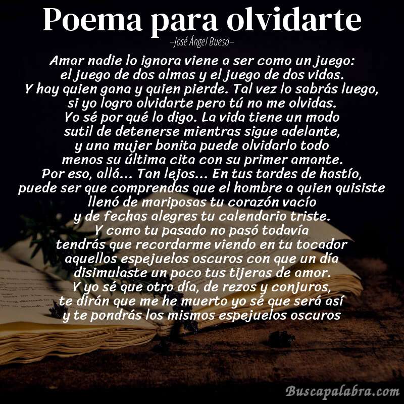 Poema poema para olvidarte de José Ángel Buesa con fondo de libro