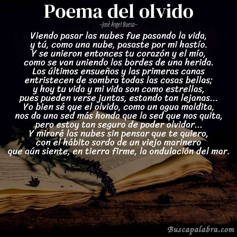 Poema poema del olvido de José Ángel Buesa con fondo de libro