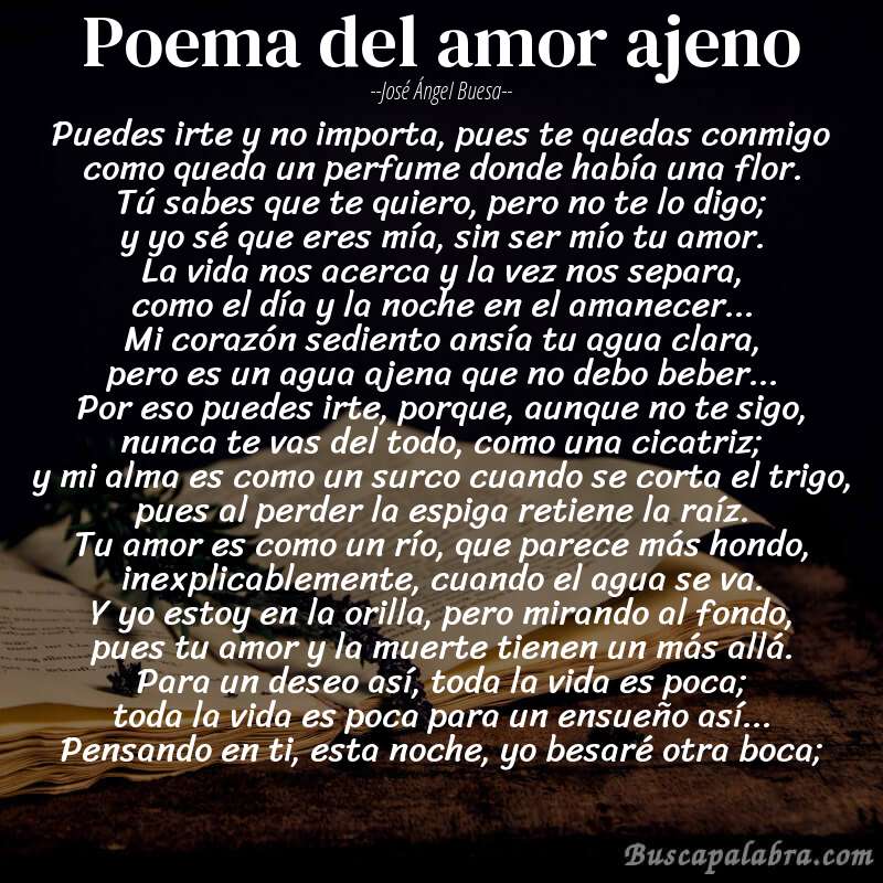 Poema poema del amor ajeno de José Ángel Buesa con fondo de libro