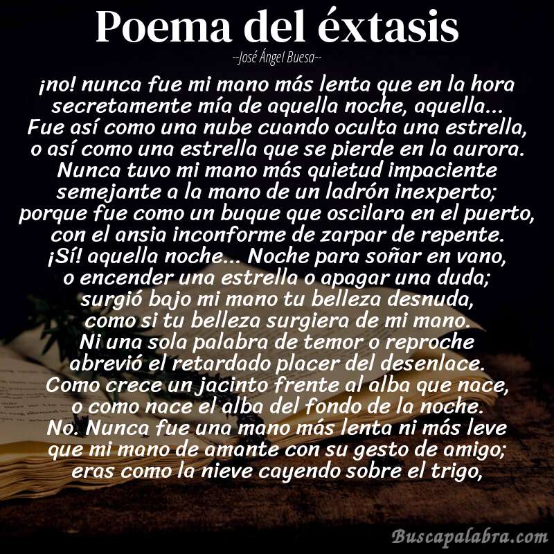 Poema poema del éxtasis de José Ángel Buesa con fondo de libro
