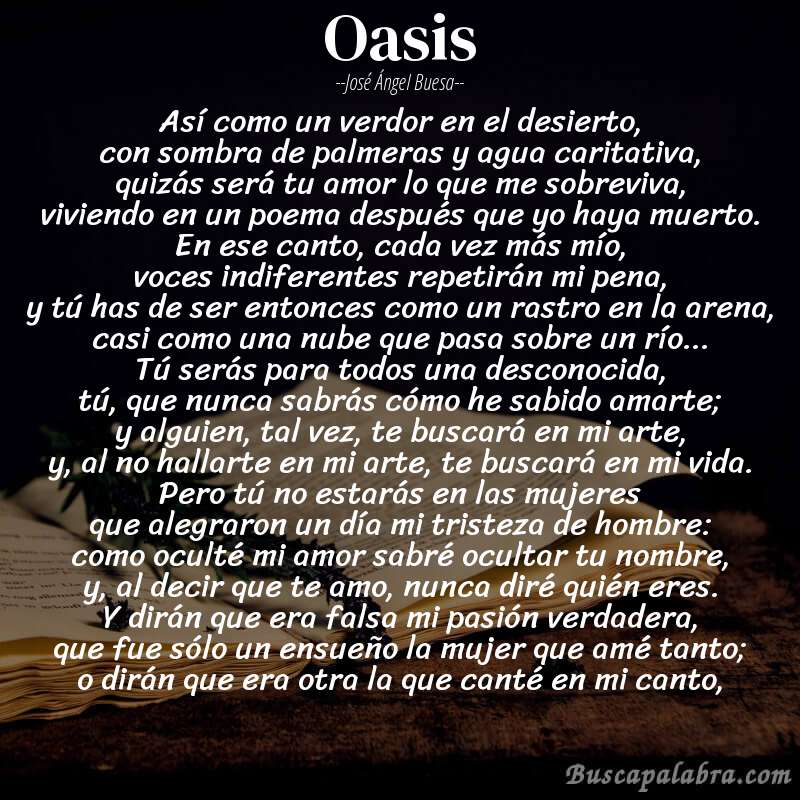 Poema oasis de José Ángel Buesa con fondo de libro