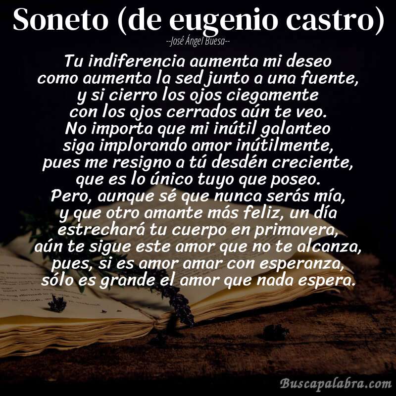 Poema soneto (de eugenio castro) de José Ángel Buesa con fondo de libro