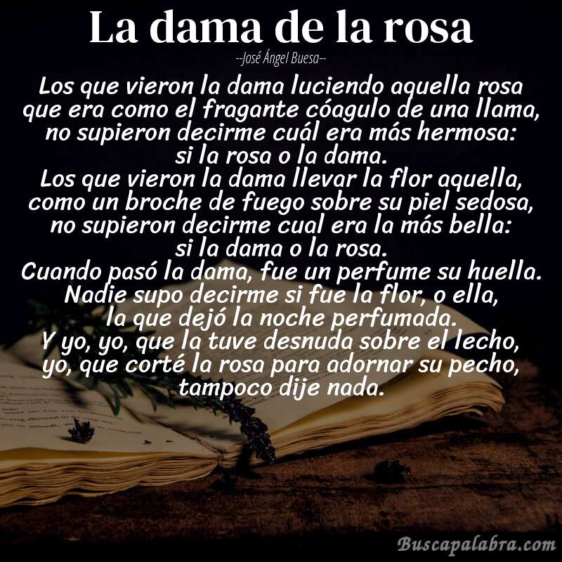 Poema la dama de la rosa de José Ángel Buesa con fondo de libro