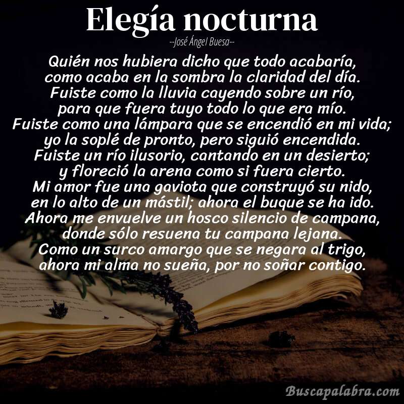 Poema elegía nocturna de José Ángel Buesa con fondo de libro