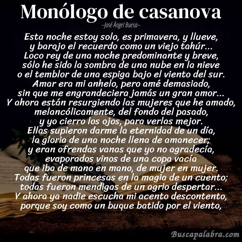 Poema monólogo de casanova de José Ángel Buesa con fondo de libro