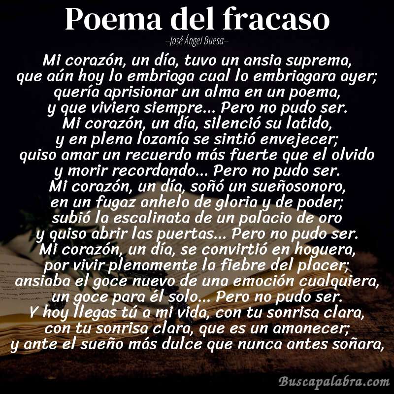 Poema poema del fracaso de José Ángel Buesa con fondo de libro