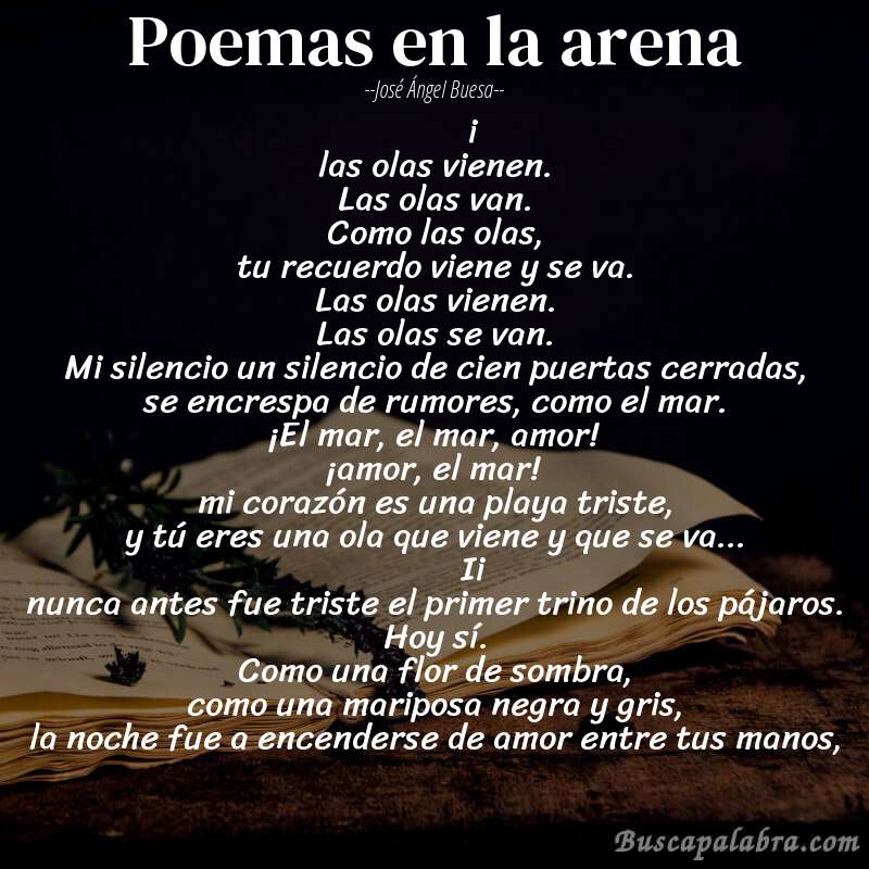Poema poemas en la arena de José Ángel Buesa con fondo de libro
