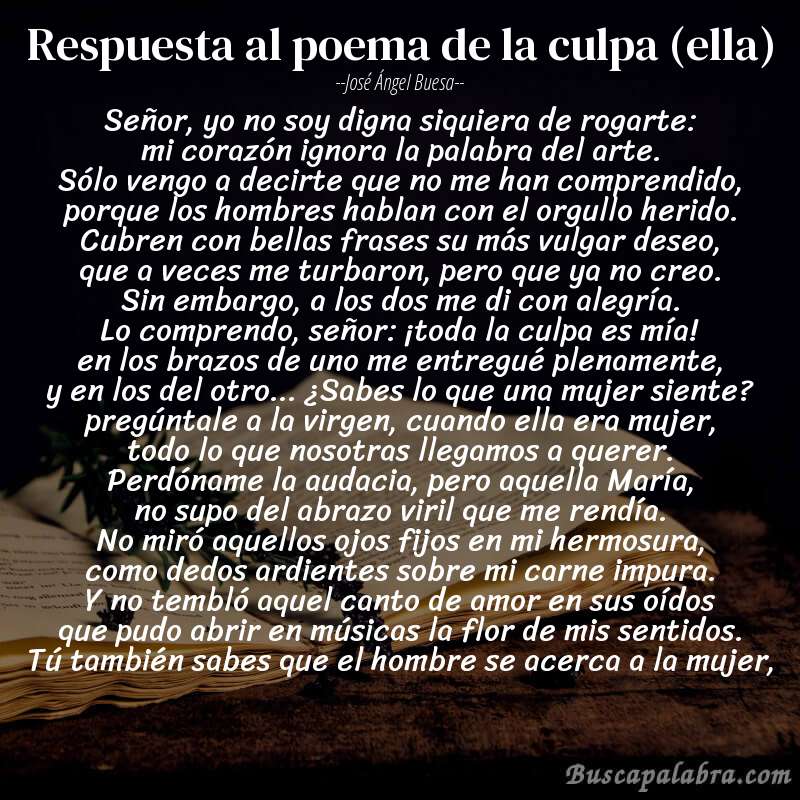 Poema respuesta al poema de la culpa (ella) de José Ángel Buesa con fondo de libro