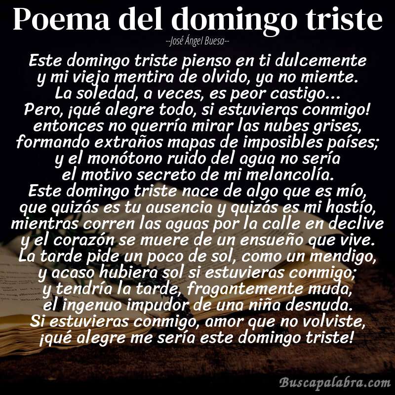Poema poema del domingo triste de José Ángel Buesa con fondo de libro