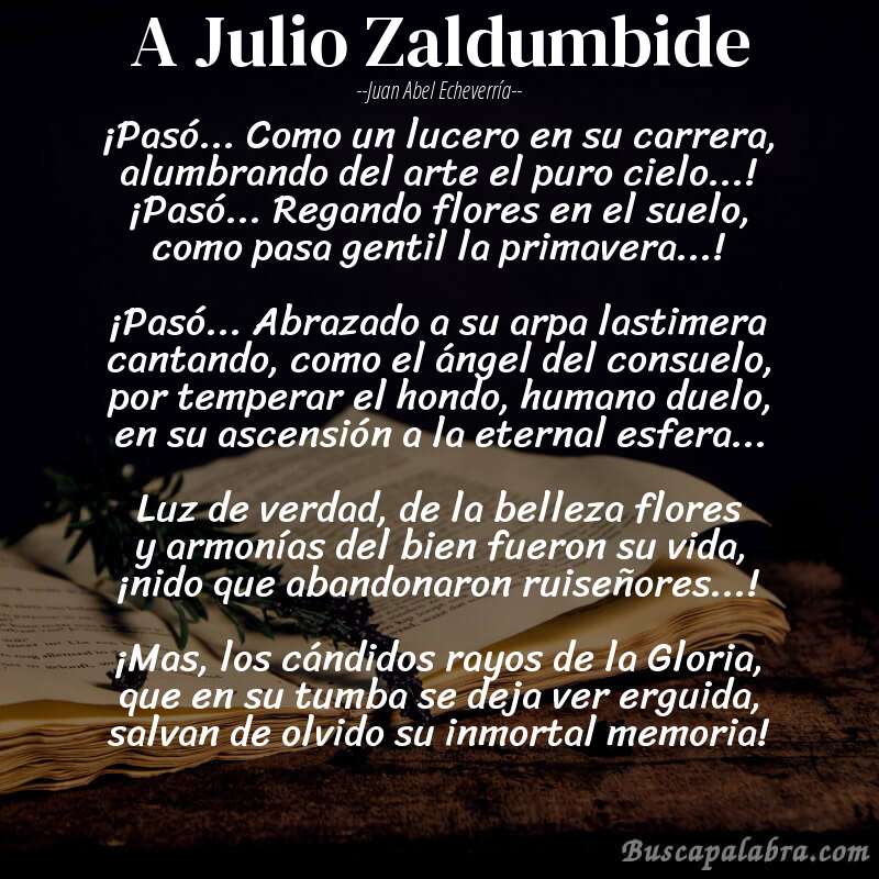 Poema A Julio Zaldumbide de Juan Abel Echeverría con fondo de libro