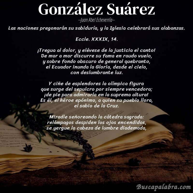 Poema González Suárez de Juan Abel Echeverría con fondo de libro