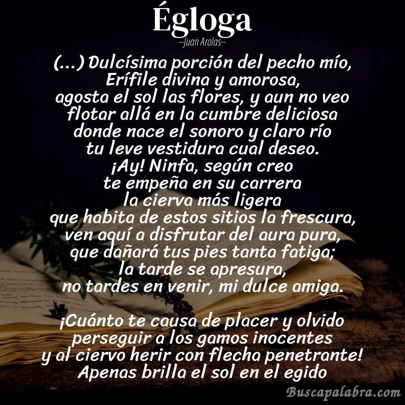 Poema Égloga de Juan Arolas con fondo de libro