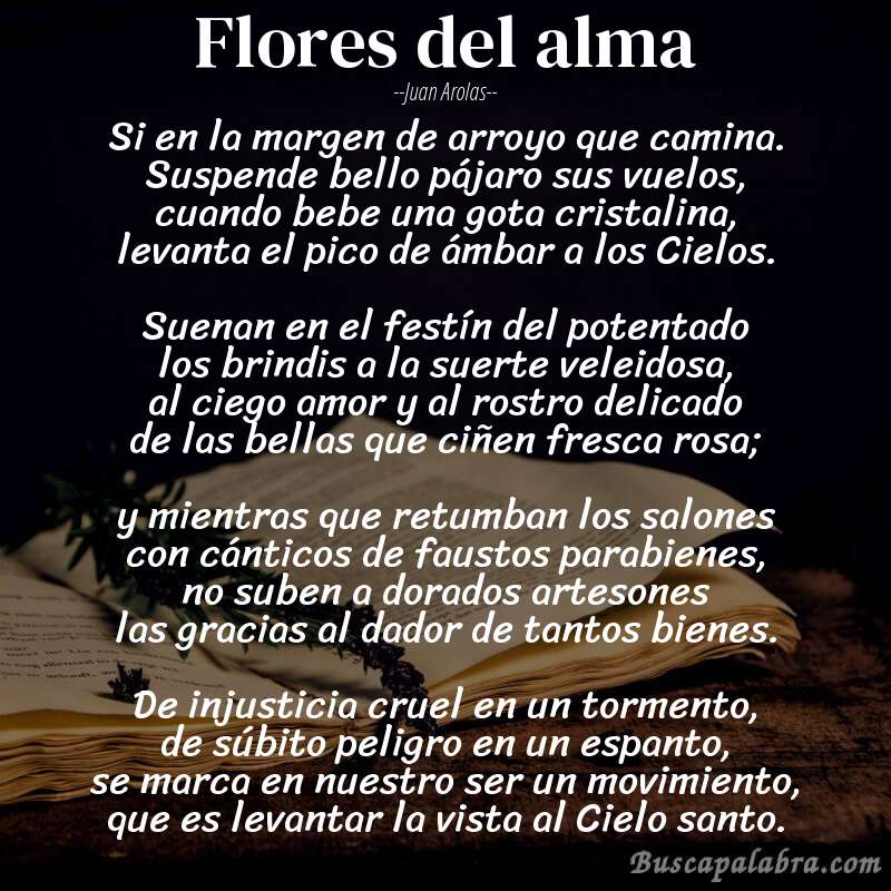 Poema Flores del alma de Juan Arolas con fondo de libro