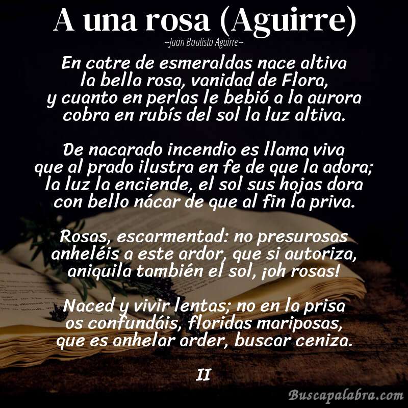 Poema A una rosa (Aguirre) de Juan Bautista Aguirre con fondo de libro