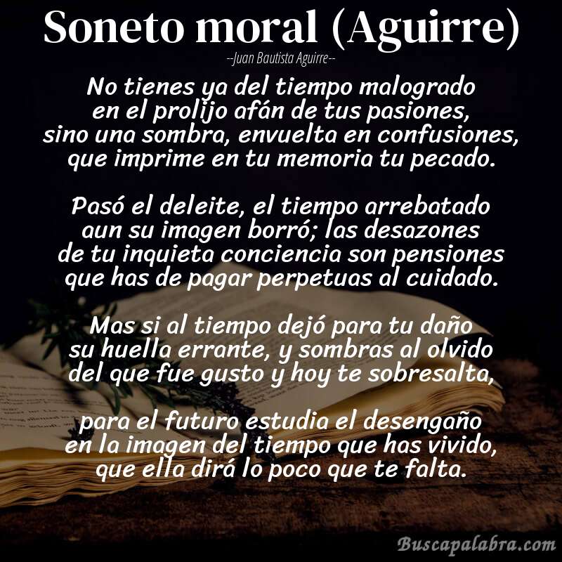 Poema Soneto moral (Aguirre) de Juan Bautista Aguirre con fondo de libro