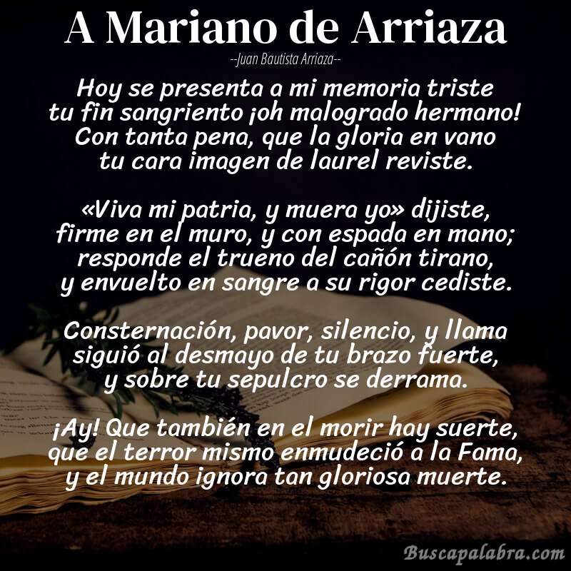 Poema A Mariano de Arriaza de Juan Bautista Arriaza con fondo de libro