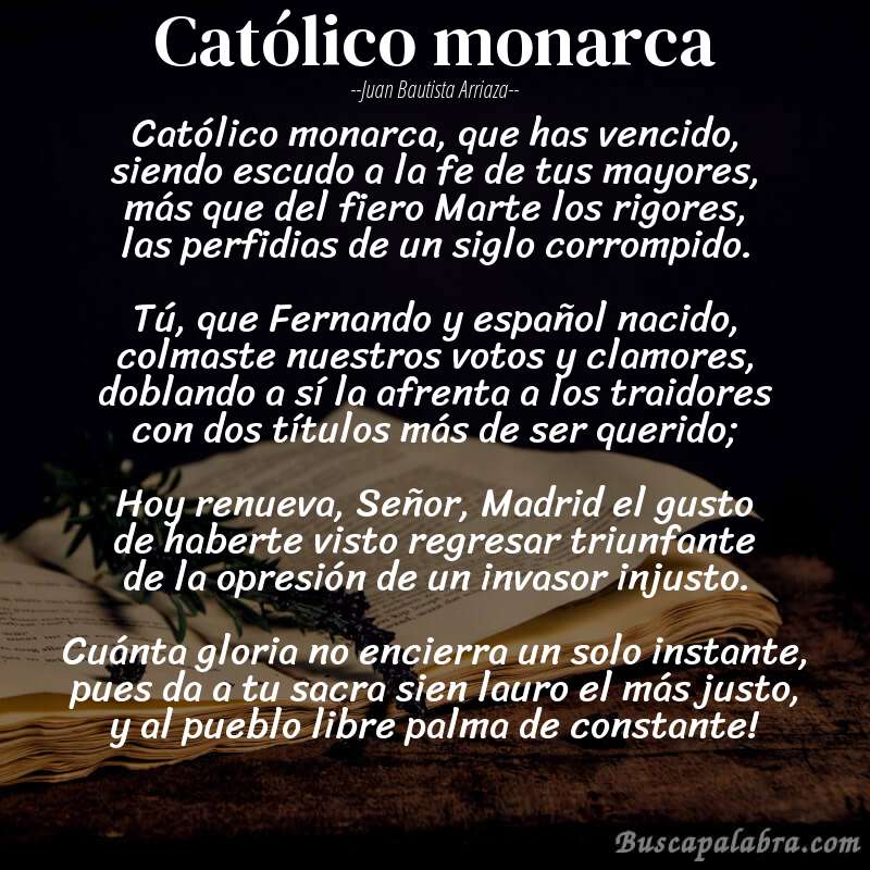 Poema Católico monarca de Juan Bautista Arriaza con fondo de libro