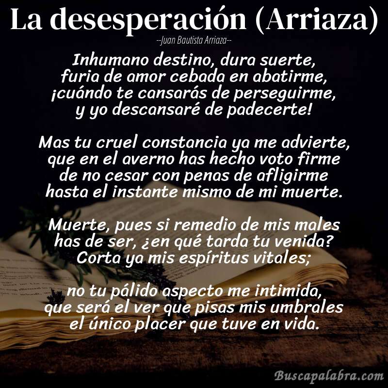 Poema La desesperación (Arriaza) de Juan Bautista Arriaza con fondo de libro