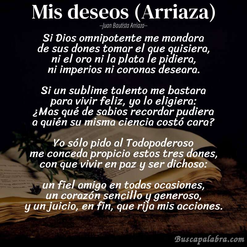 Poema Mis deseos (Arriaza) de Juan Bautista Arriaza con fondo de libro
