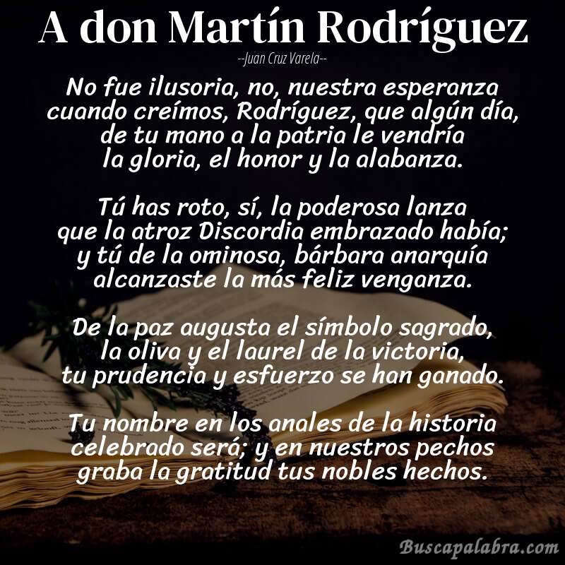 Poema A don Martín Rodríguez de Juan Cruz Varela con fondo de libro