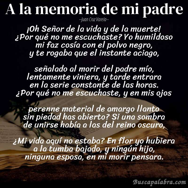Poema A la memoria de mi padre de Juan Cruz Varela con fondo de libro