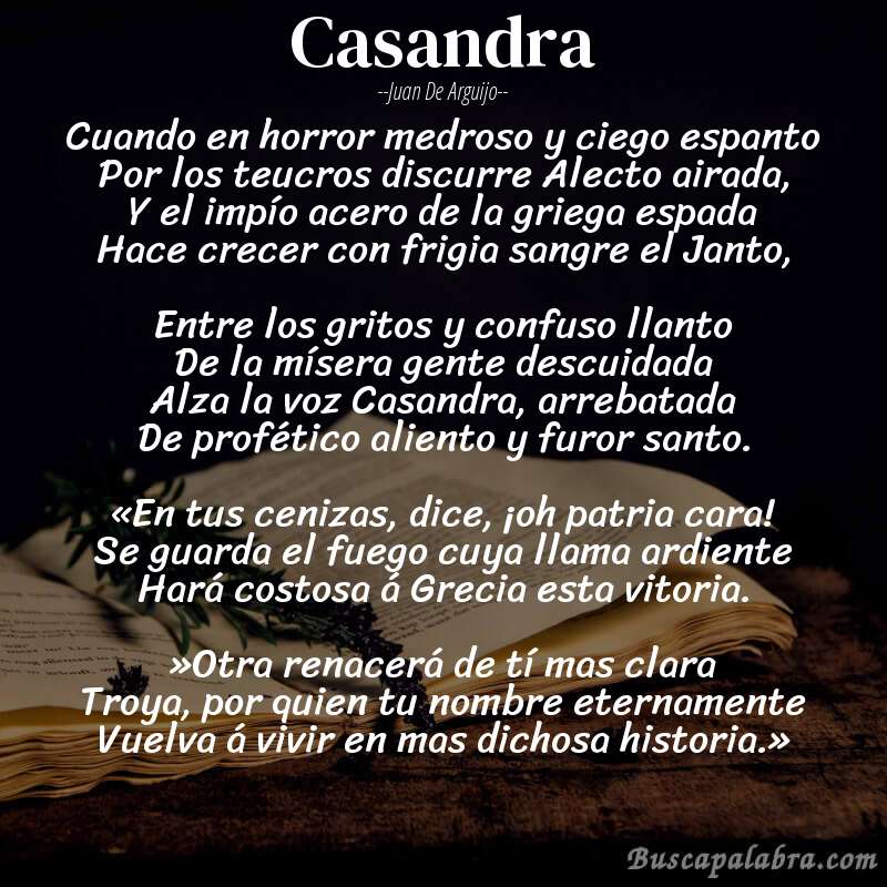 Poema Casandra de Juan de Arguijo con fondo de libro
