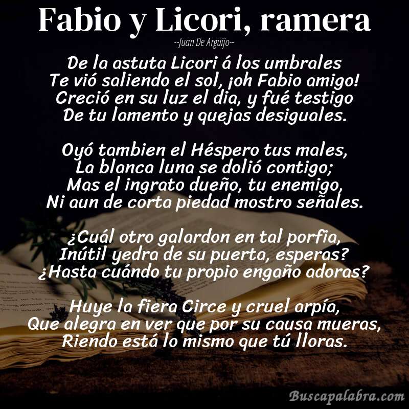 Poema Fabio y Licori, ramera de Juan de Arguijo con fondo de libro