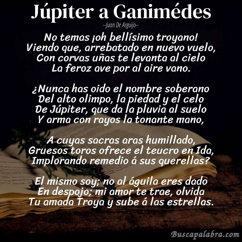 Poema Júpiter a Ganimédes de Juan de Arguijo con fondo de libro