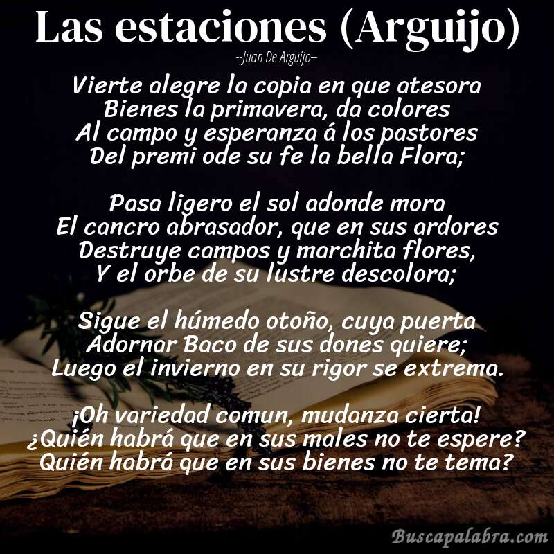 Poema Las estaciones (Arguijo) de Juan de Arguijo con fondo de libro