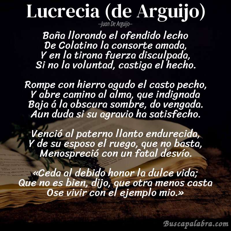Poema Lucrecia (de Arguijo) de Juan de Arguijo con fondo de libro