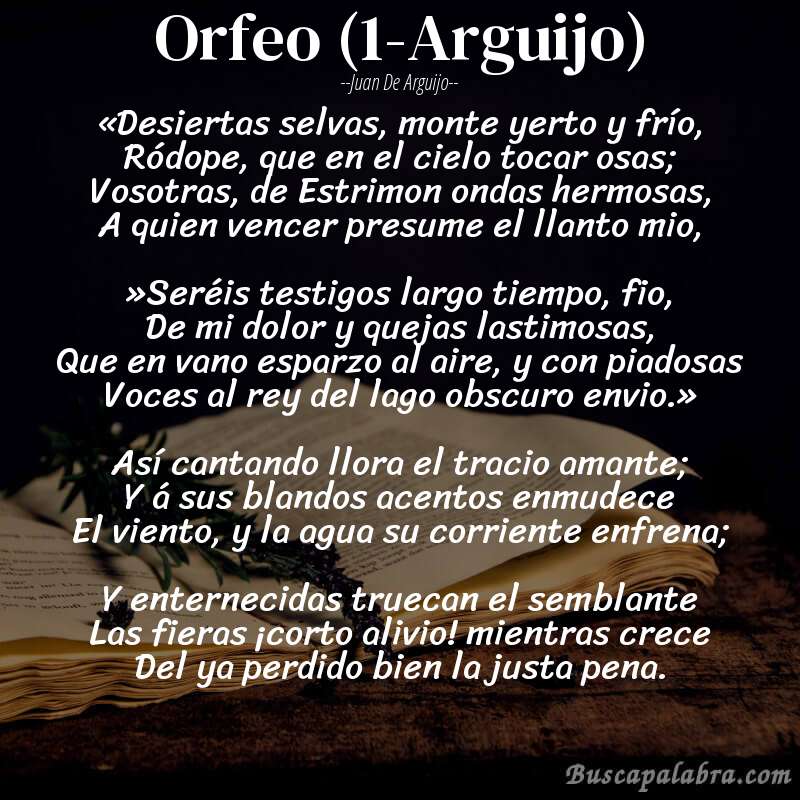 Poema Orfeo (1-Arguijo) de Juan de Arguijo con fondo de libro