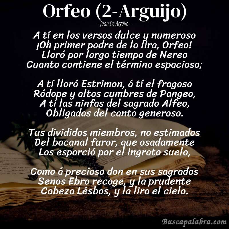 Poema Orfeo (2-Arguijo) de Juan de Arguijo con fondo de libro