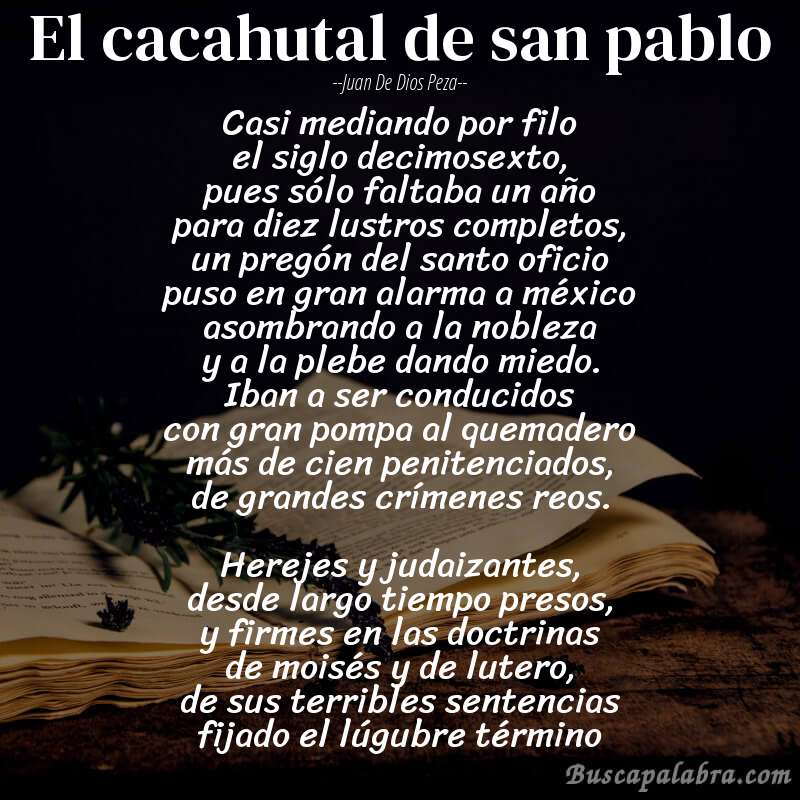 Poema el cacahutal de san pablo de Juan de Dios Peza con fondo de libro