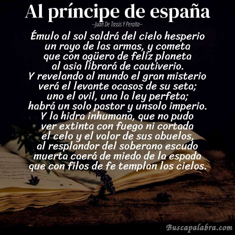 Poema al príncipe de españa de Juan de Tassis y Peralta con fondo de libro