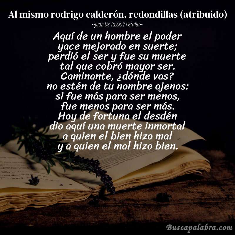 Poema al mismo rodrigo calderón. redondillas (atribuido) de Juan de Tassis y Peralta con fondo de libro
