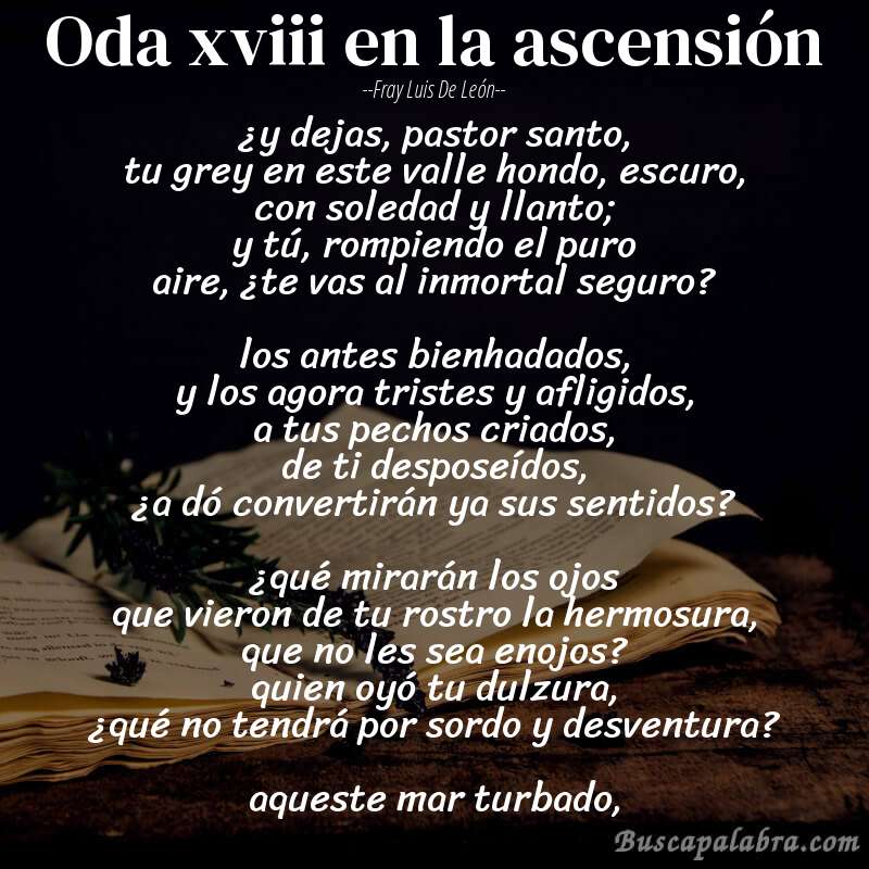 Poema oda xviii en la ascensión de Fray Luis de León con fondo de libro