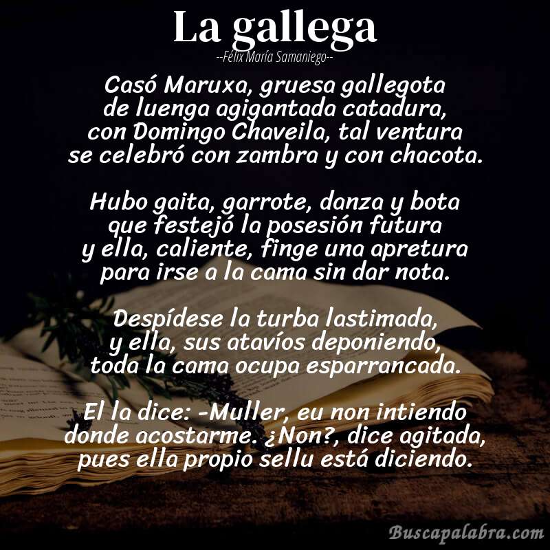 Poema La gallega de Félix María Samaniego con fondo de libro