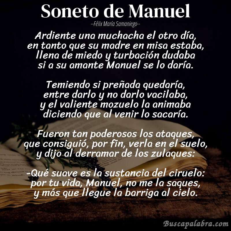 Poema Soneto de Manuel de Félix María Samaniego con fondo de libro