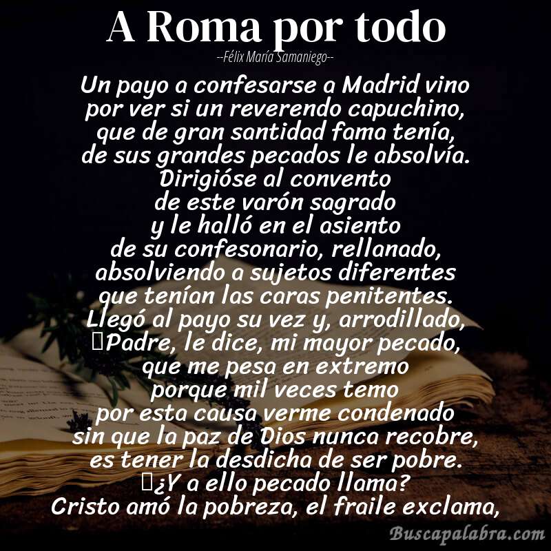 Poema A Roma por todo de Félix María Samaniego con fondo de libro