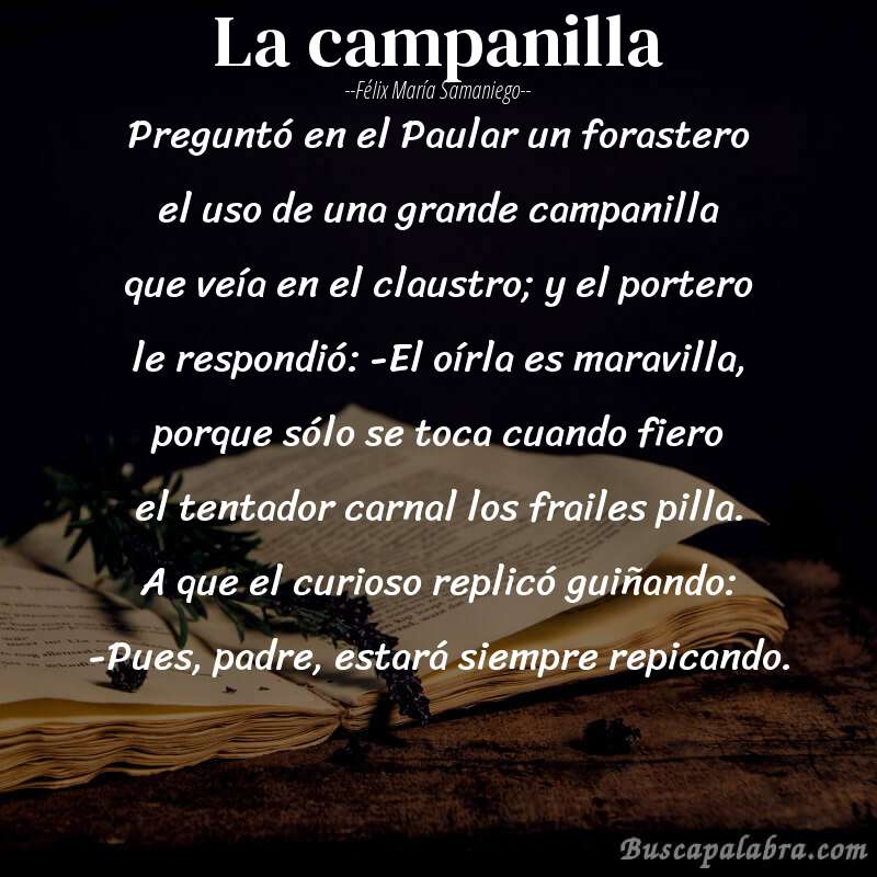 Poema La campanilla de Félix María Samaniego con fondo de libro