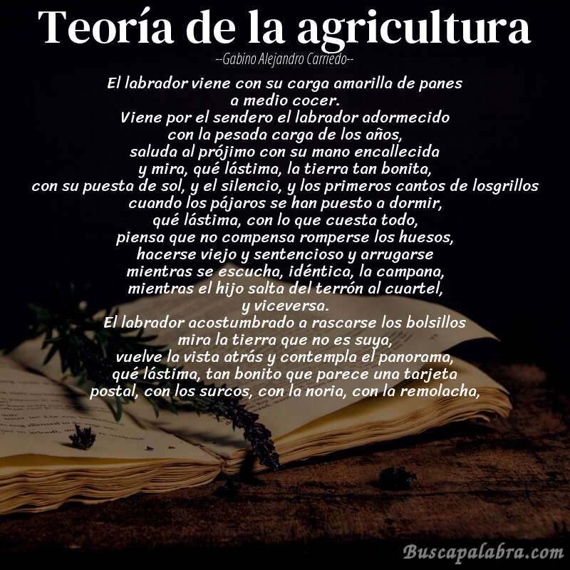 Poema teoría de la agricultura de Gabino Alejandro Carriedo con fondo de libro
