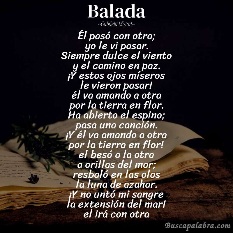 Poema balada de Gabriela Mistral con fondo de libro