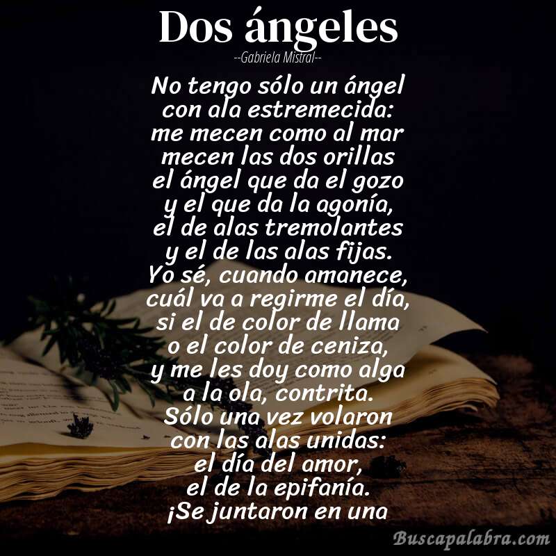 Poema dos ángeles de Gabriela Mistral con fondo de libro