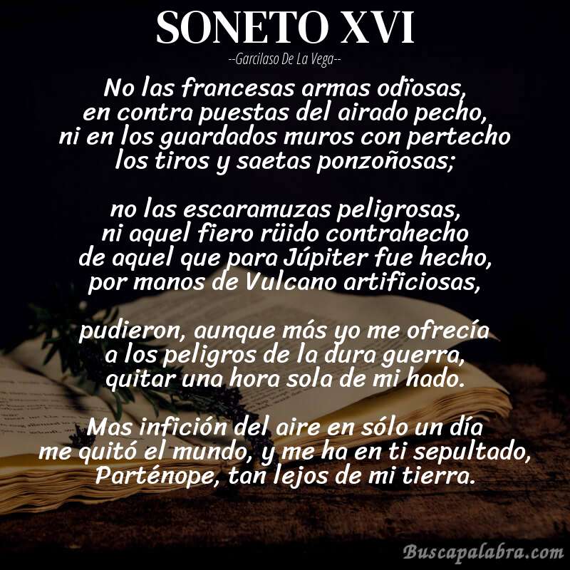 Poema SONETO XVI de Garcilaso de la Vega con fondo de libro