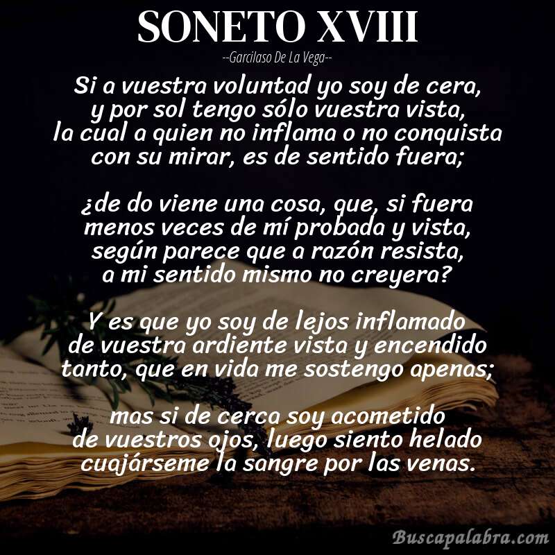 Poema SONETO XVIII de Garcilaso de la Vega con fondo de libro