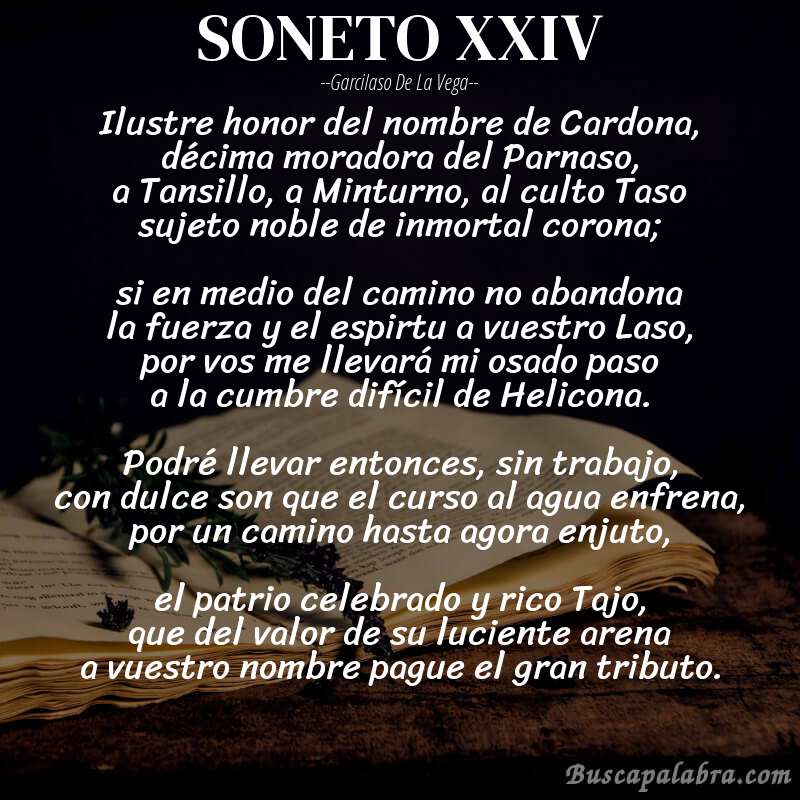 Poema SONETO XXIV de Garcilaso de la Vega con fondo de libro