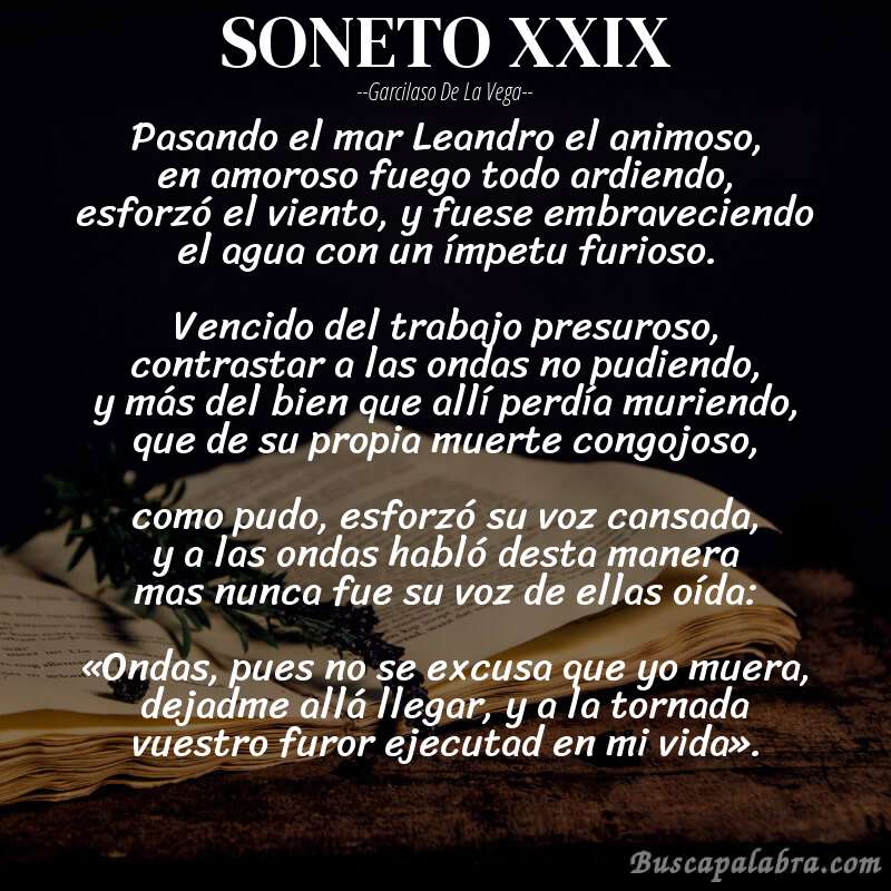 Poema SONETO XXIX de Garcilaso de la Vega con fondo de libro