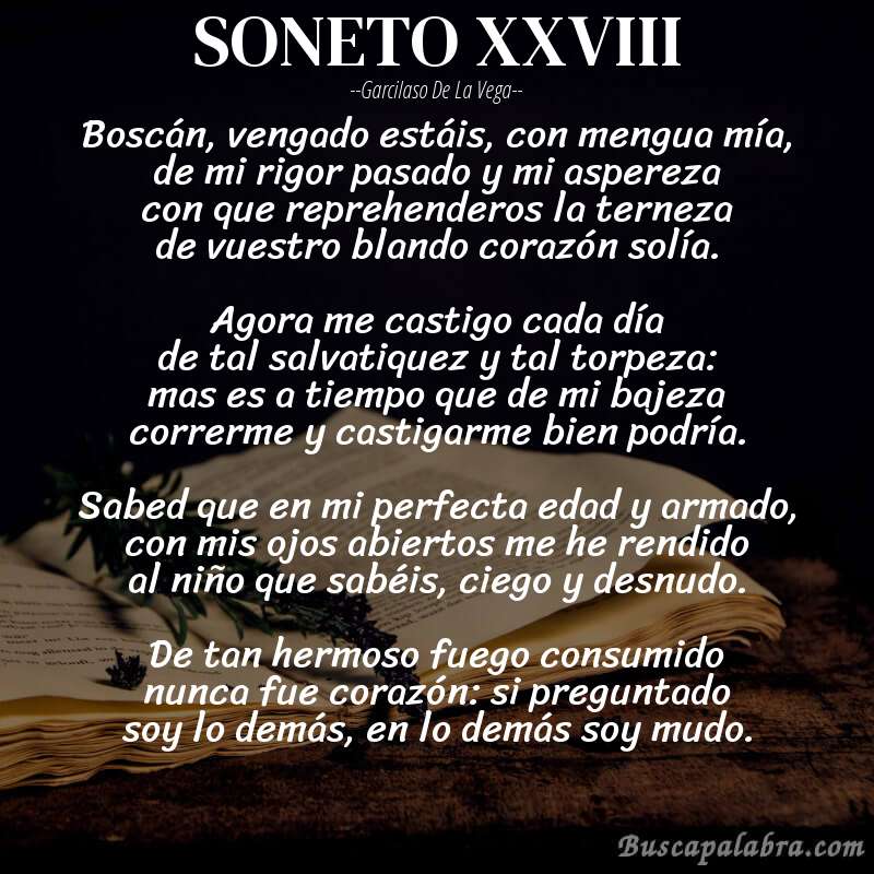 Poema SONETO XXVIII de Garcilaso de la Vega con fondo de libro