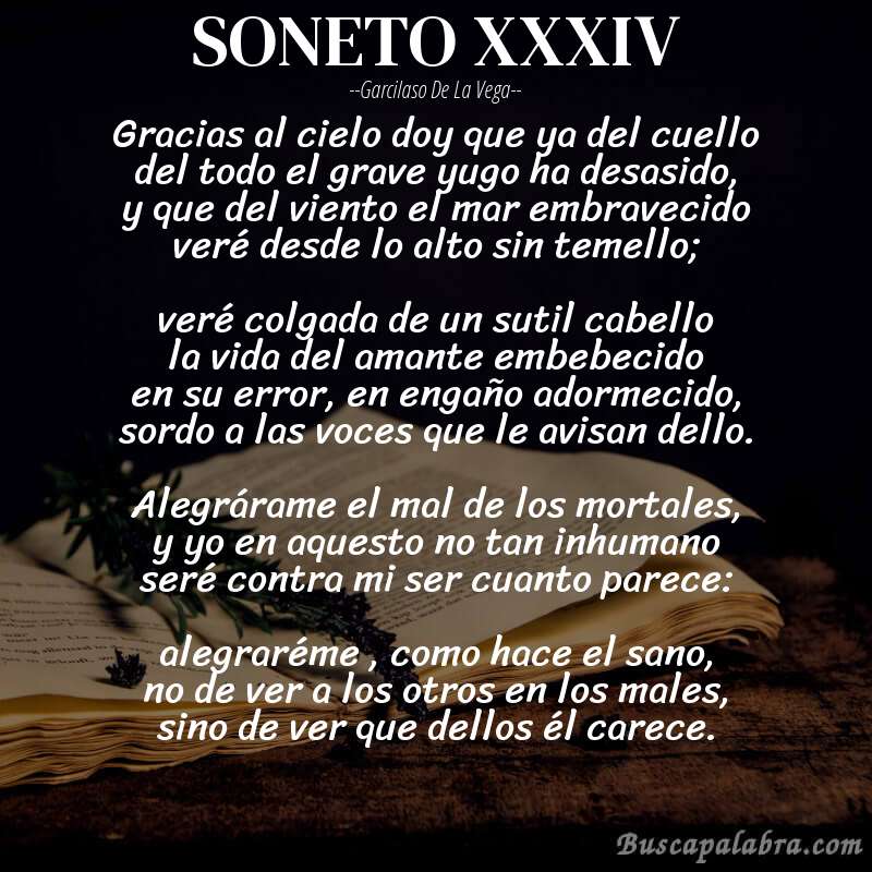 Poema SONETO XXXIV de Garcilaso de la Vega con fondo de libro