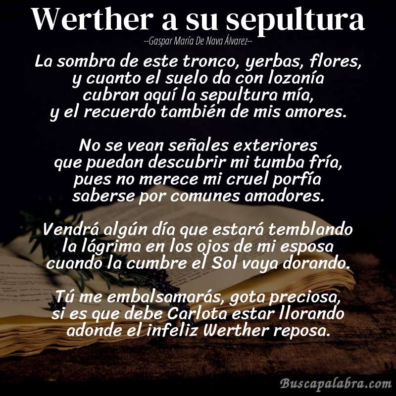 Poema Werther a su sepultura de Gaspar María de Nava Álvarez con fondo de libro